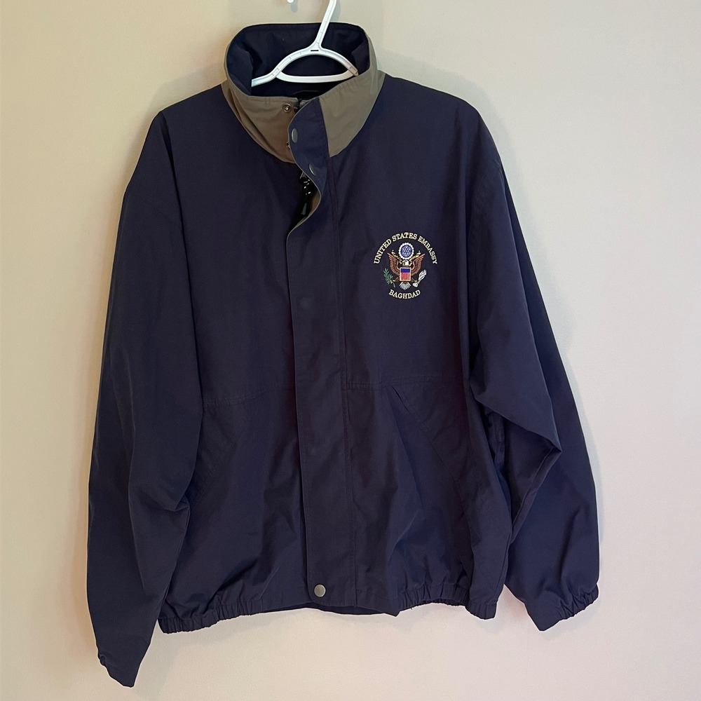 US Embassy Baghdad Windbreaker Jacket Mens XL Navy Blue Full Zip